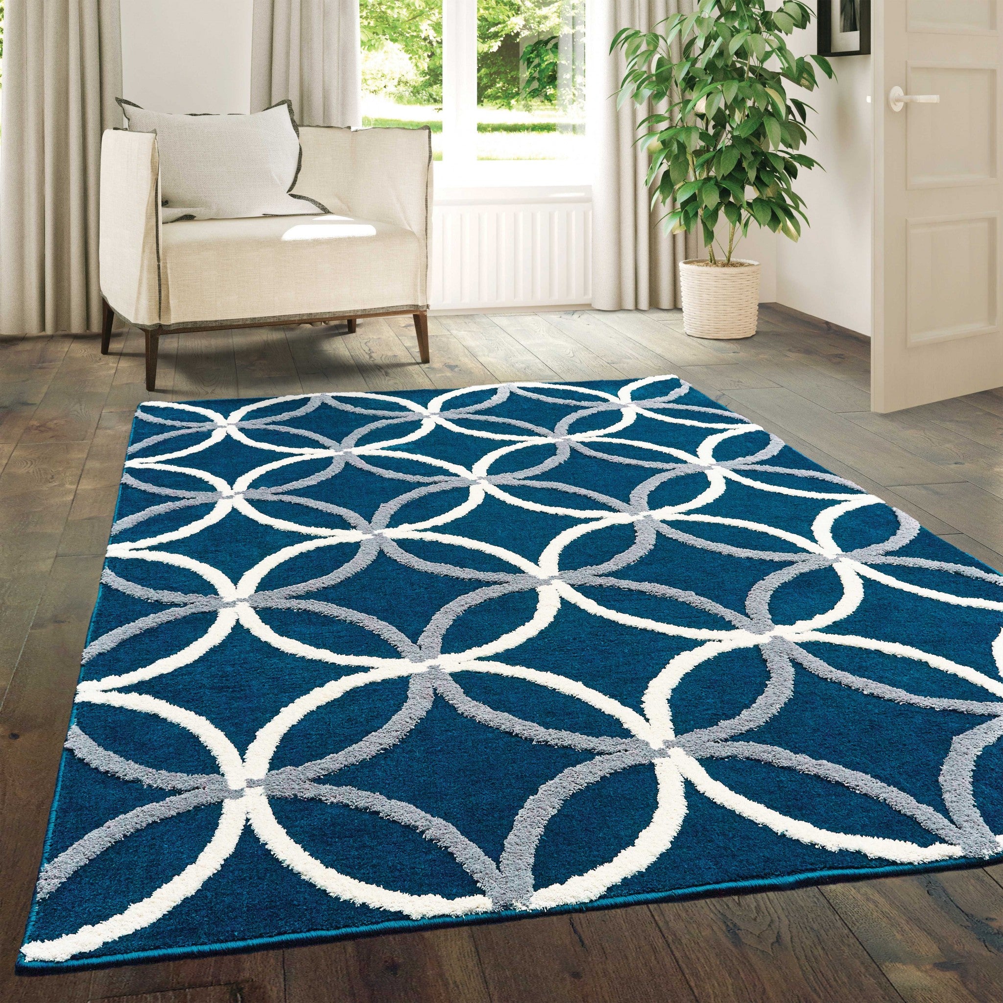 63" x 86" Denim Blue Microfiber Area Rug