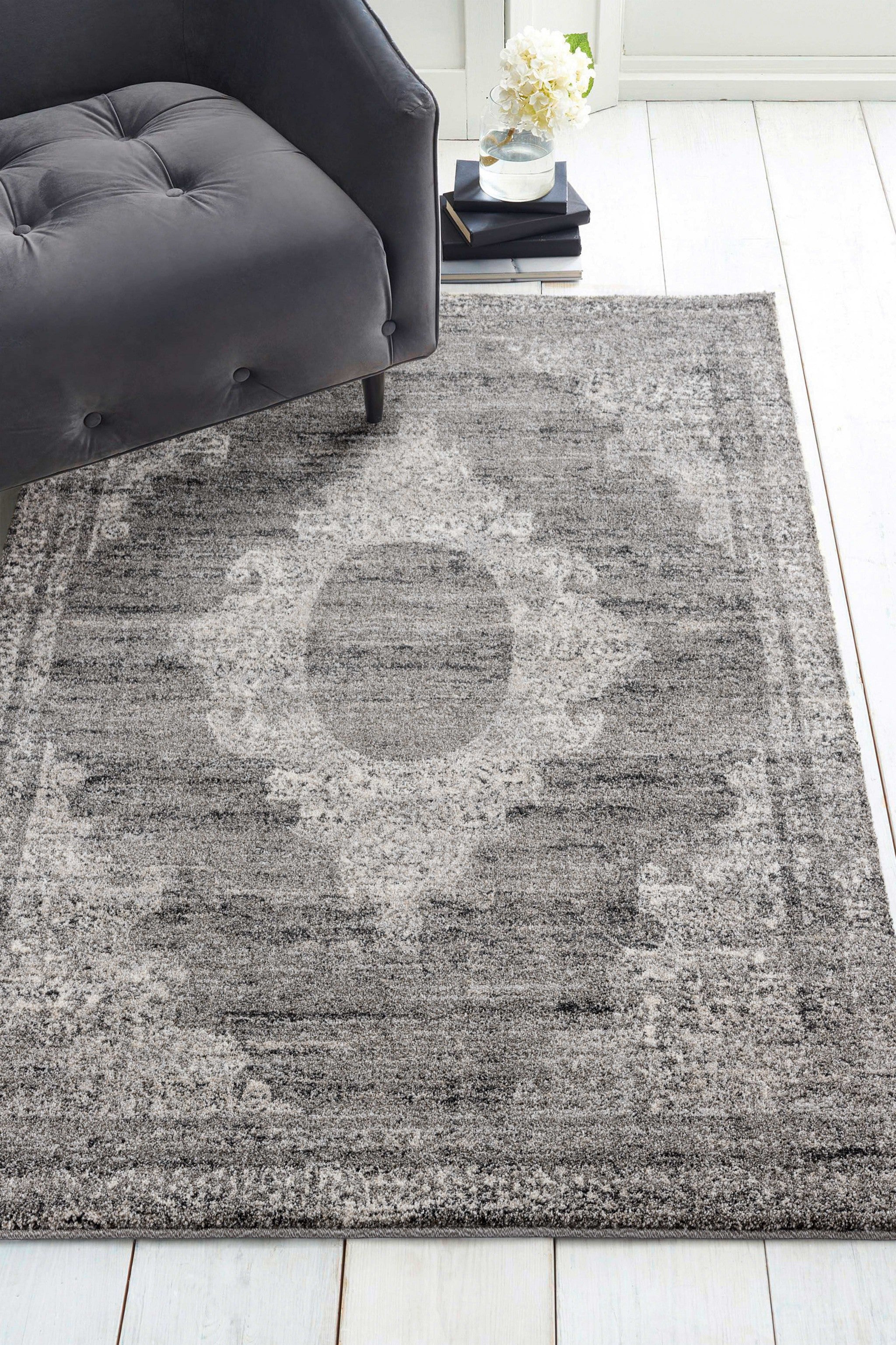 22" x 36" Grey Polypropylene Accent Rug
