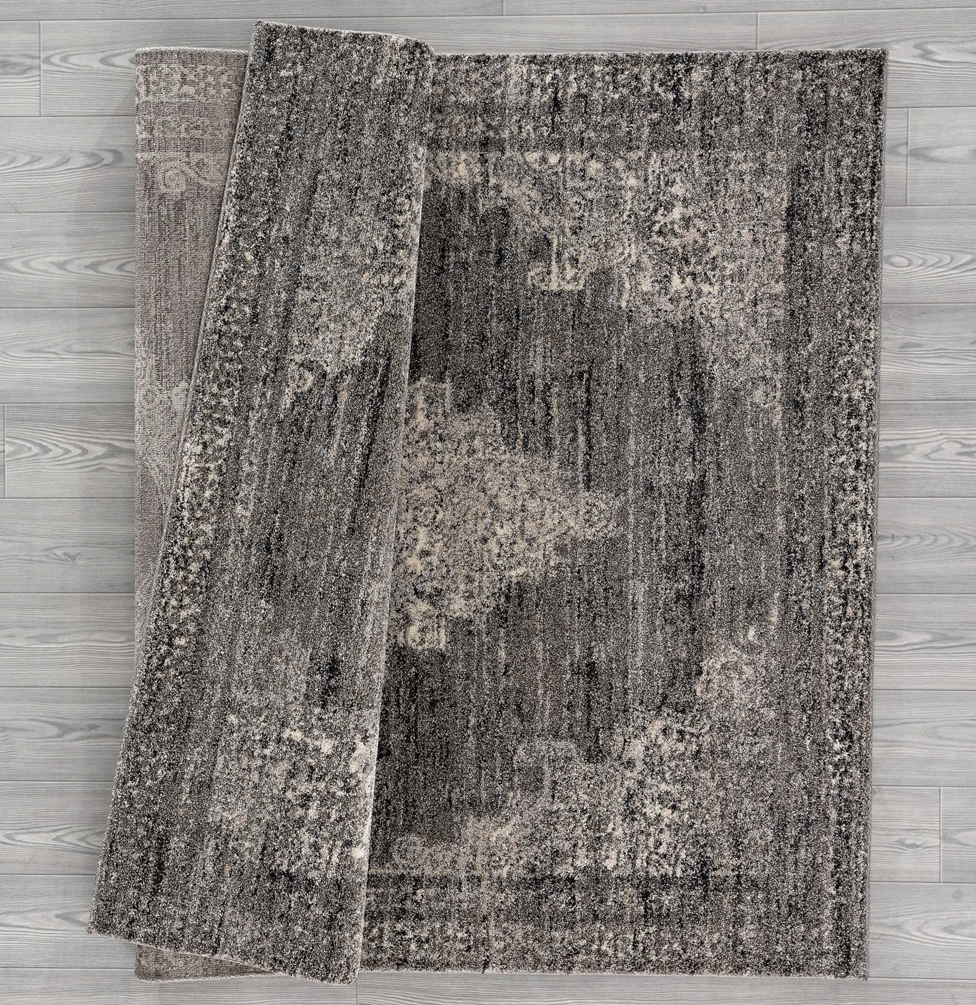 63" x 86" Grey Polypropylene Area Rug