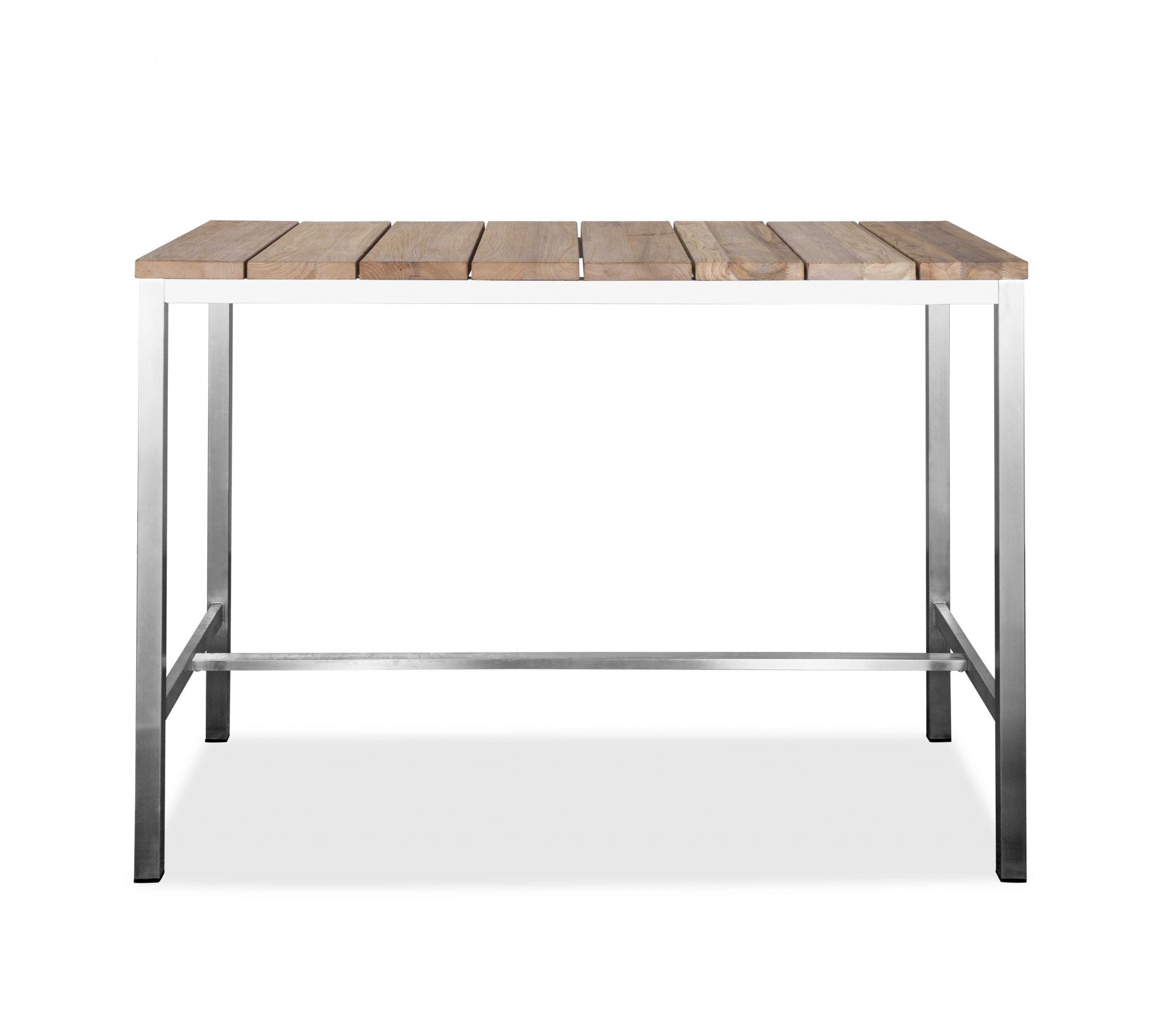 55" X 27" X 42" Teak Wood & Stainless Steel Bar Table