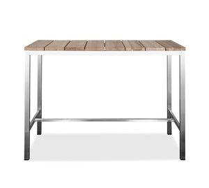 55" X 27" X 42" Teak Wood & Stainless Steel Bar Table