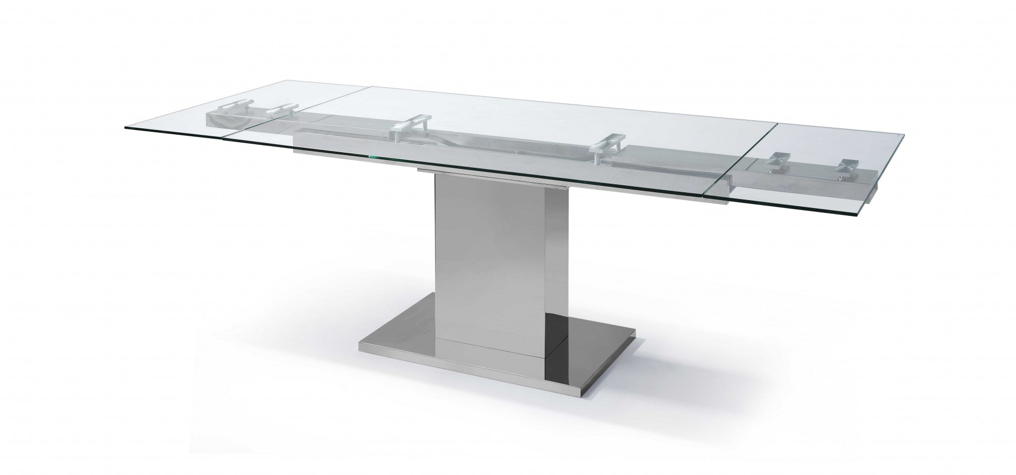 55" X 35" X 30" clear Glass Stainless Steel Extendable Dining Table