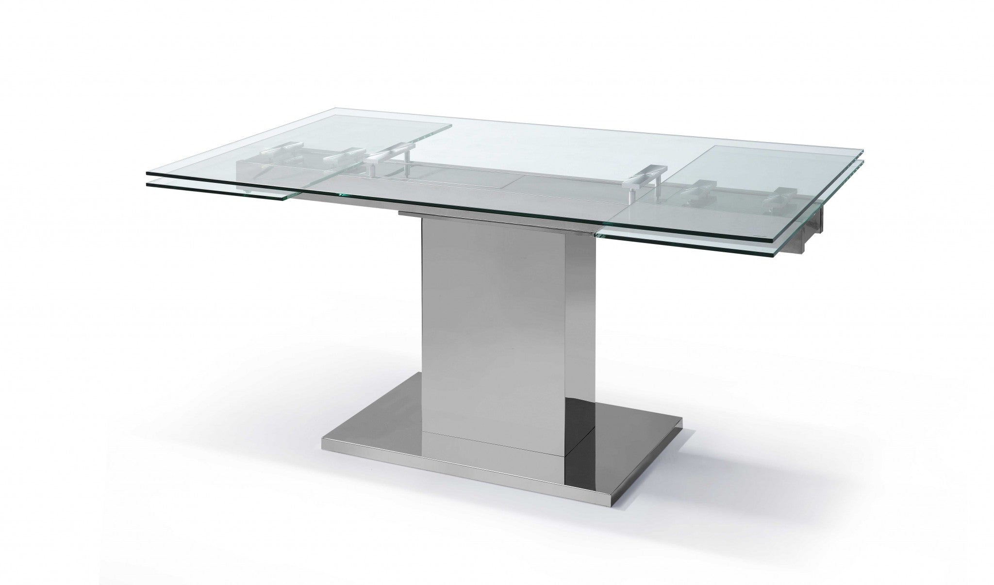 55" X 35" X 30" clear Glass Stainless Steel Extendable Dining Table