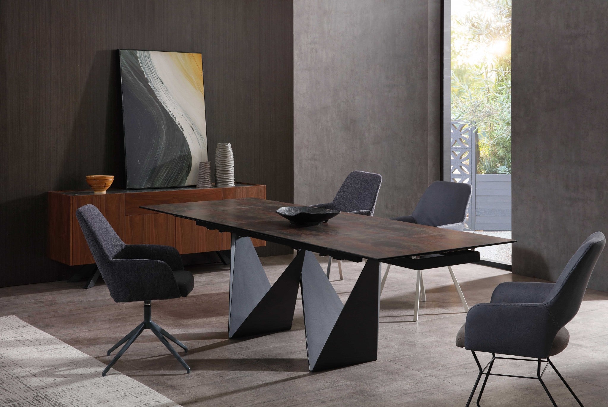 71" X 35"" X 30" Black Ceramic Metal Dining Table