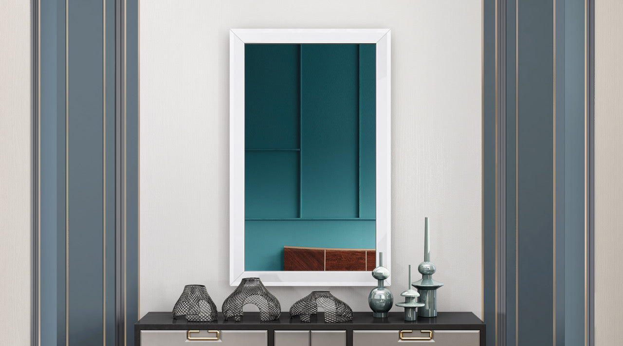 32" X 2" X 51" Gloss White Glass Mirror