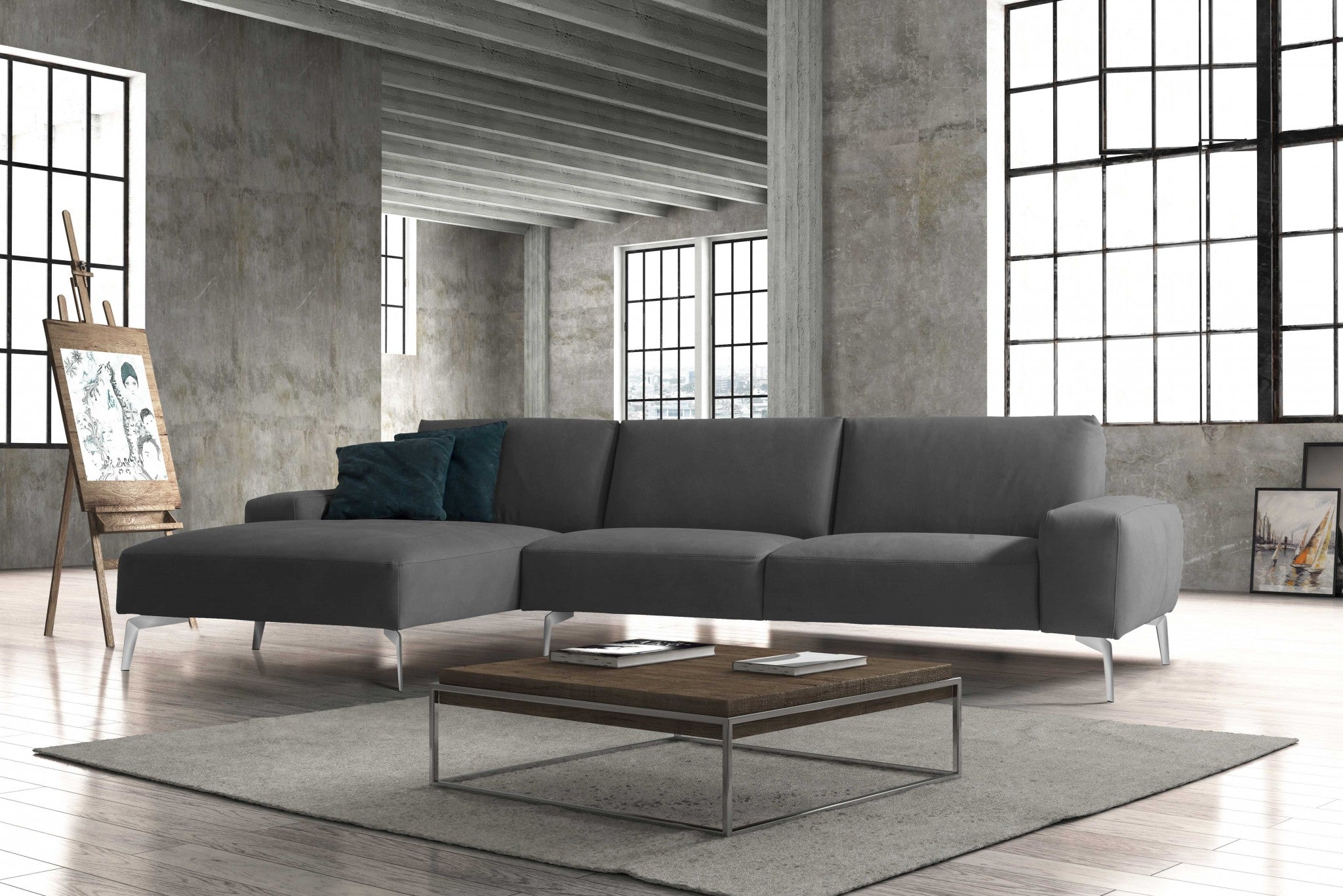 122" X 67" X 33" Dark Gray Leather Sectional