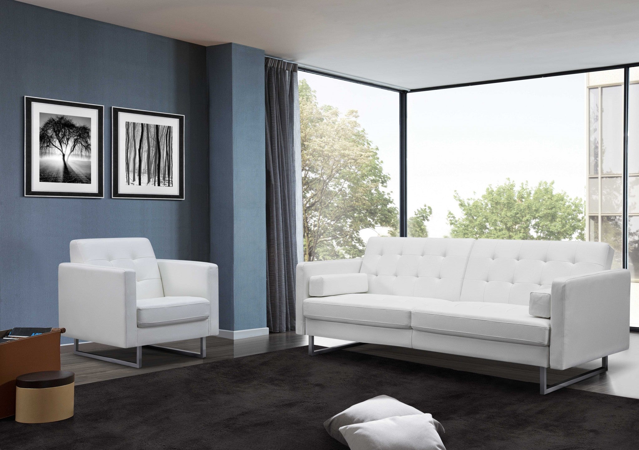 80" X 45" X 13" White Stainless Steel Sofa Bed