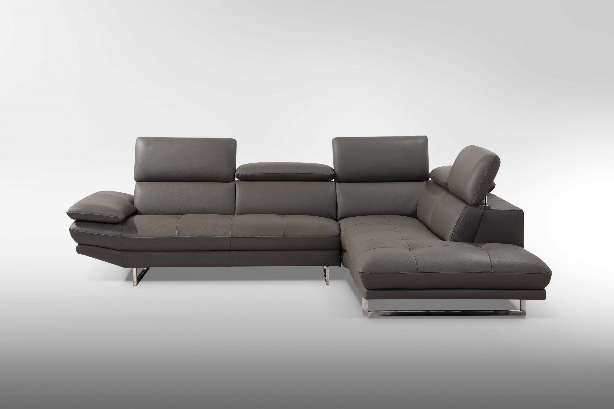 110" X 88" X 29"/37" Dark Gray Leather Sectional & Chaise