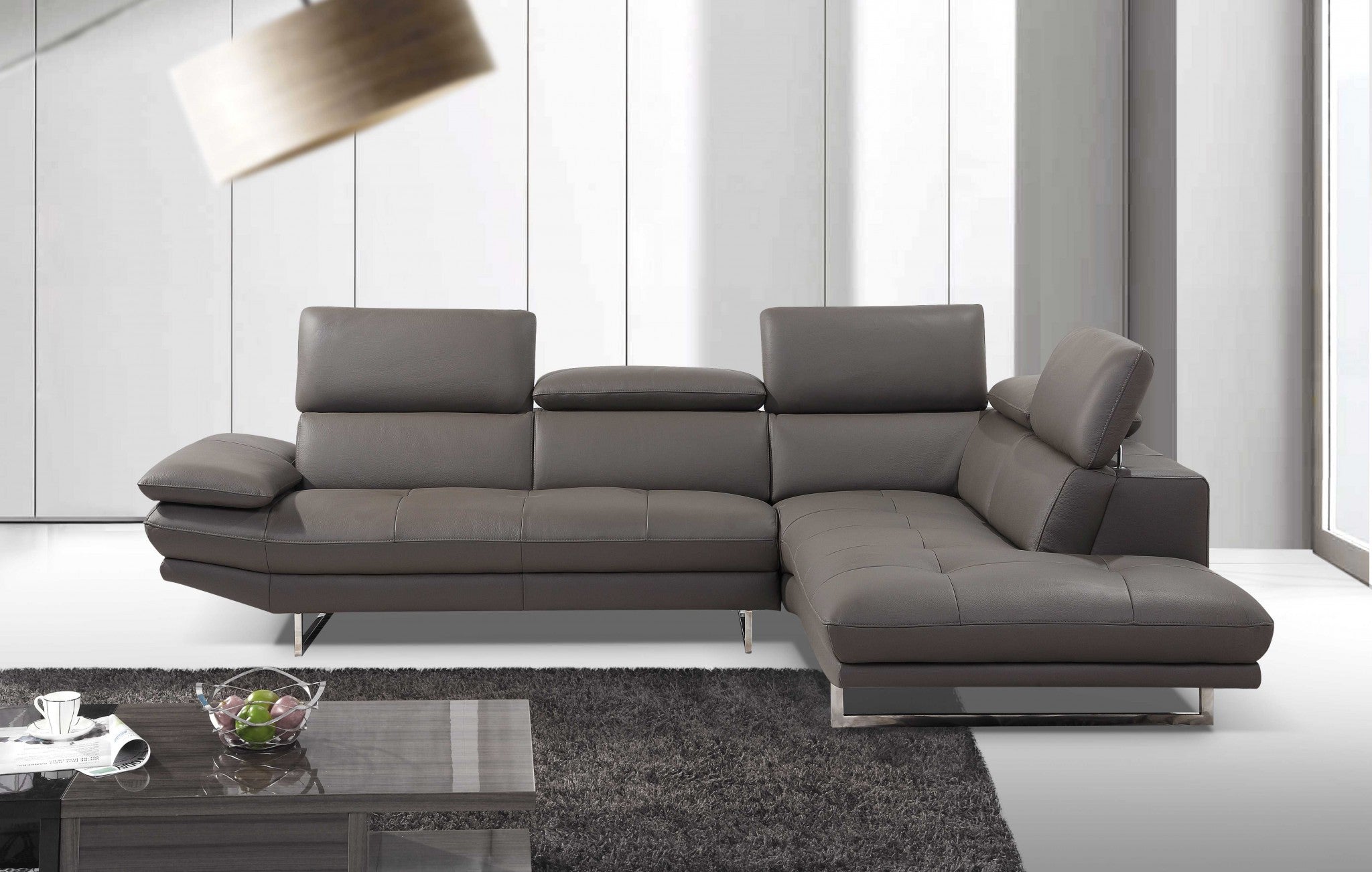 110" X 88" X 29"/37" Dark Gray Leather Sectional & Chaise