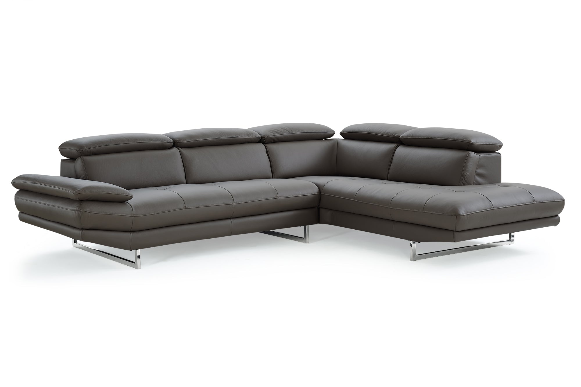 110" X 88" X 29"/37" Dark Gray Leather Sectional & Chaise