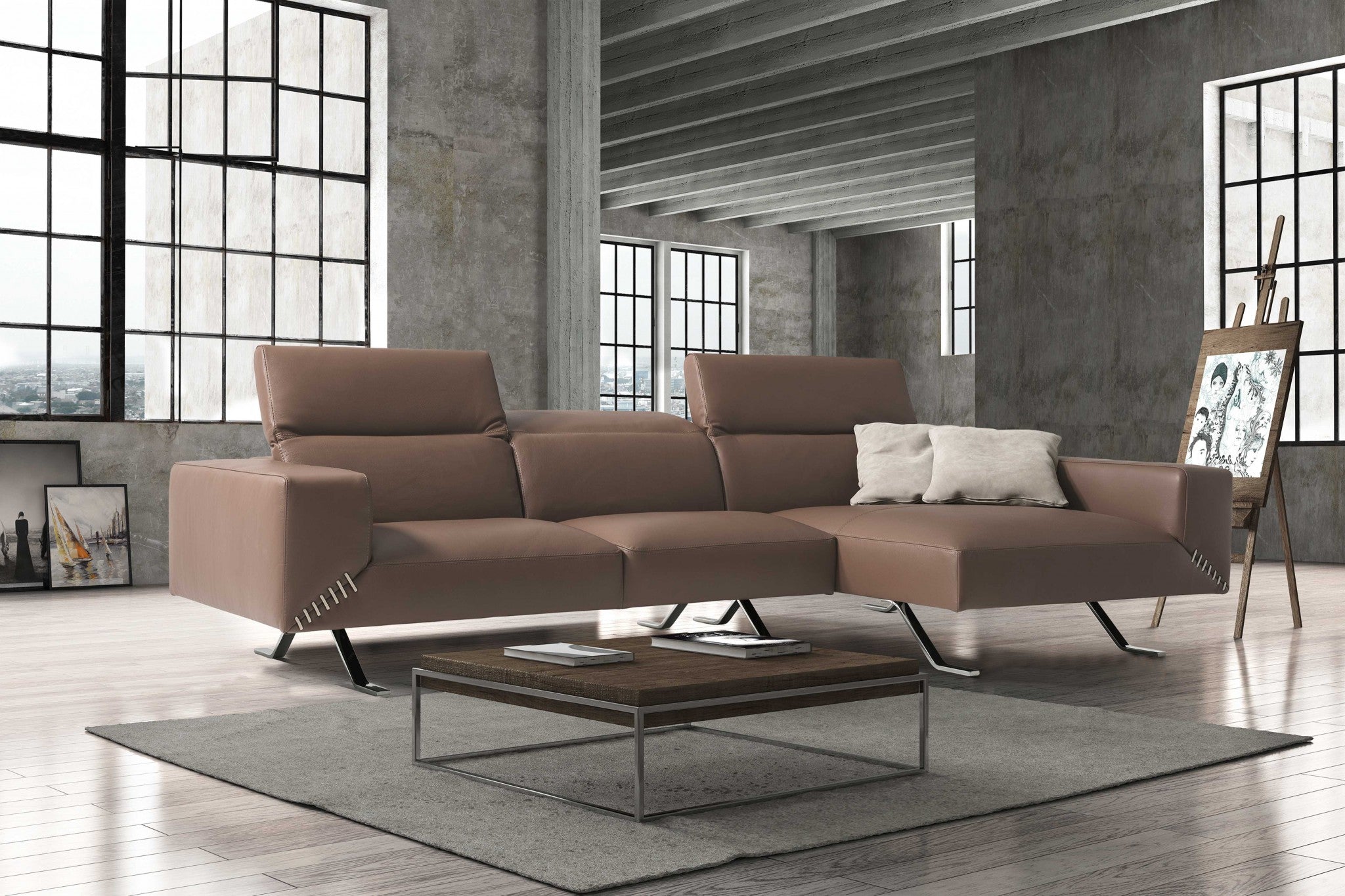 116" X 63" X 29" Taupe Leather Sectional & Chaise