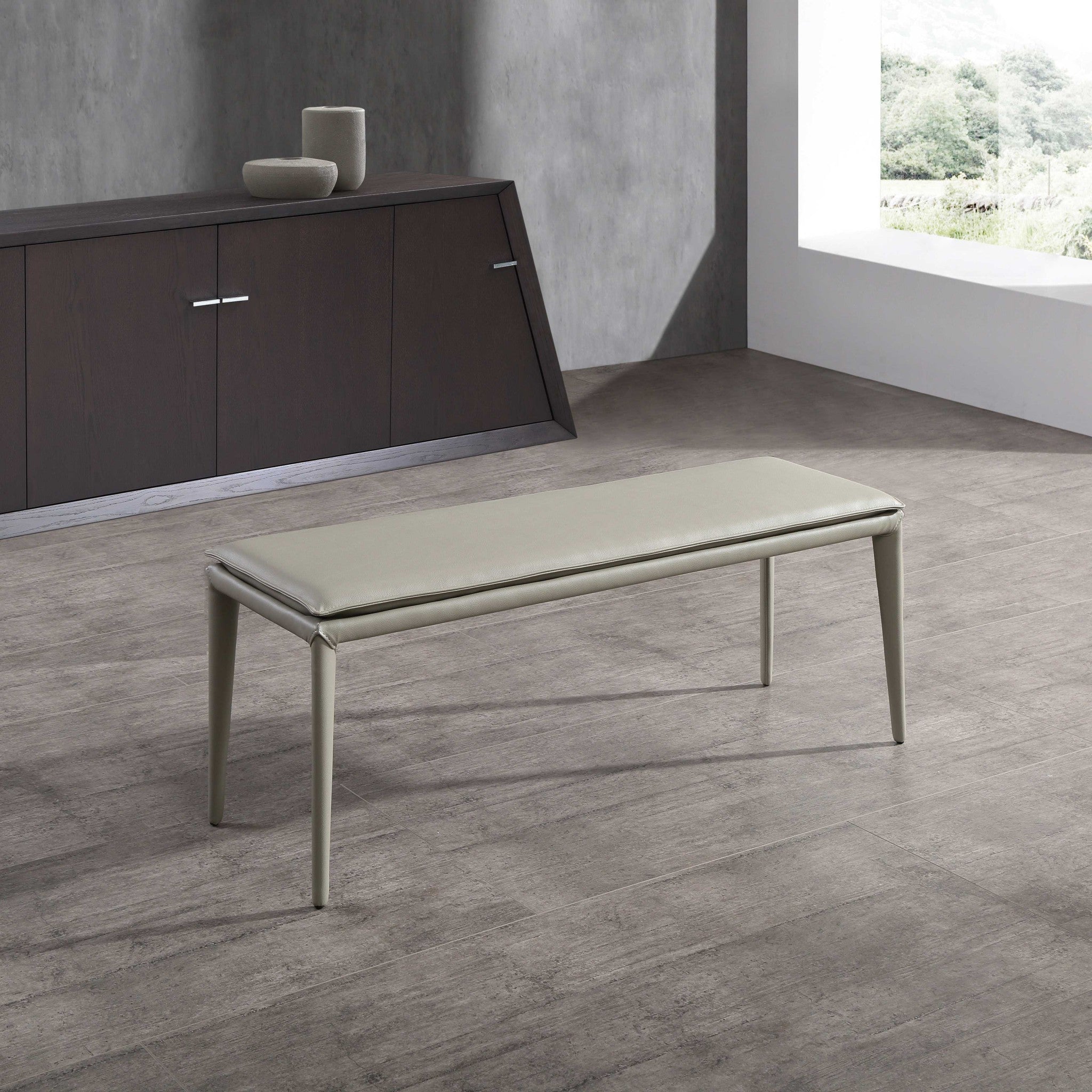 47" X 16" X 18" Light Grey Faux Leather Bench