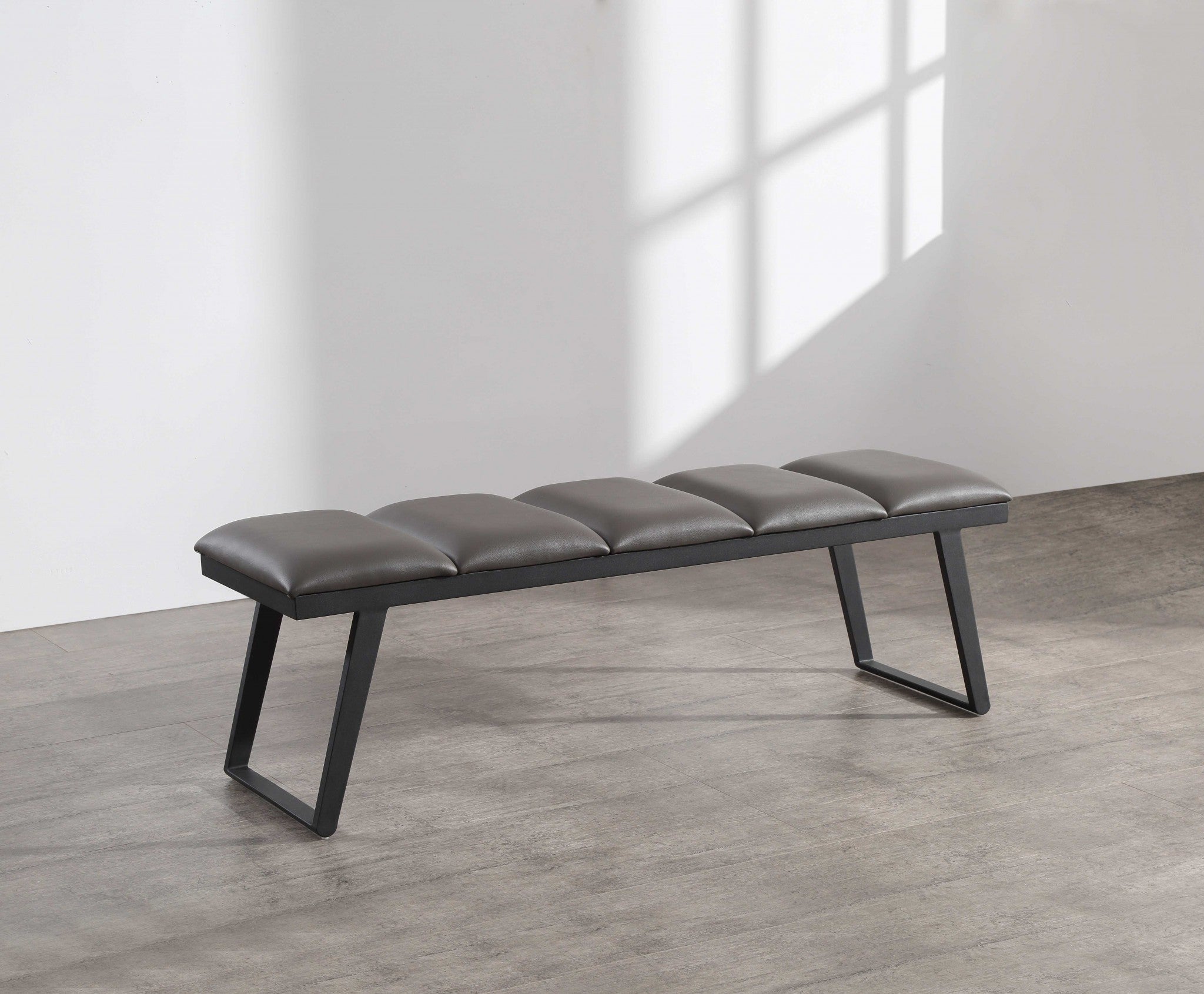 57" X 16" X 18" Dark Grey Faux Leather Bench