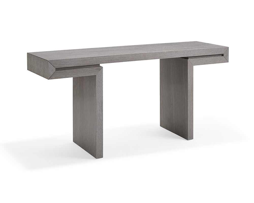 63" X 15" X 35" Grey Oak Veneer Console