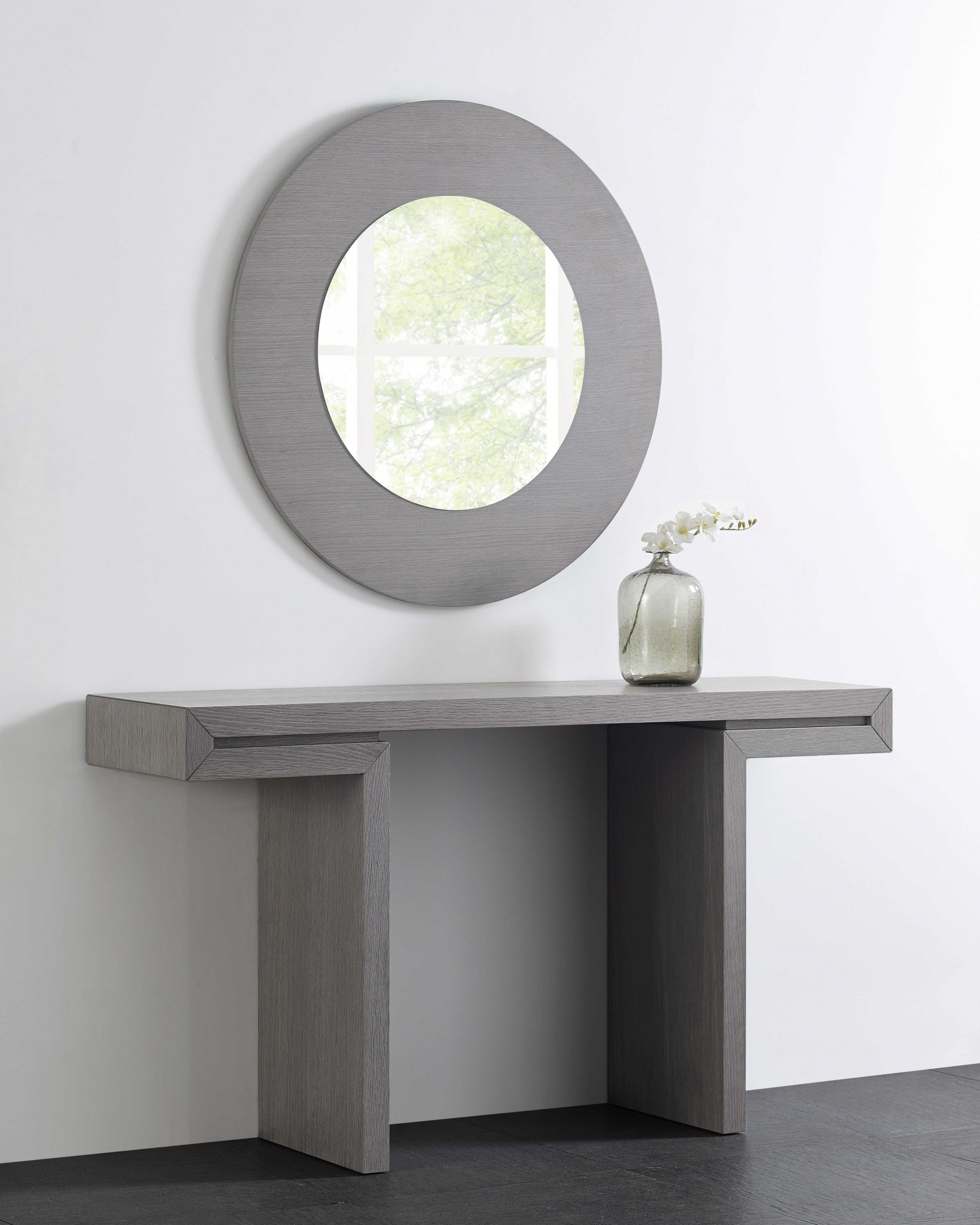 63" X 15" X 35" Grey Oak Veneer Console