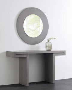 63" X 15" X 35" Grey Oak Veneer Console
