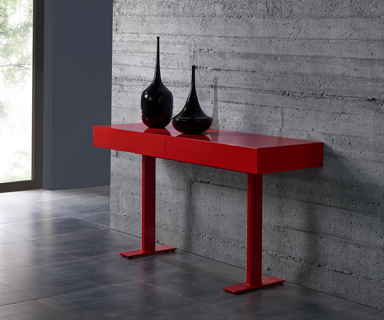 59" X 18" X 30" Red Lacquer Console