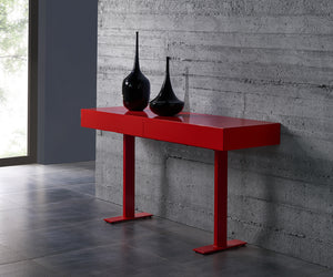 59" X 18" X 30" Red Lacquer Console