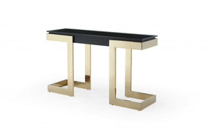 52" X 18" X 43" Black Polished Gold Stainless Console