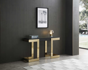 52" X 18" X 43" Black Polished Gold Stainless Console