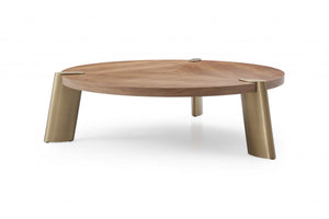 55" X 55" X 17" Walnut Stainless Steel Coffee Table
