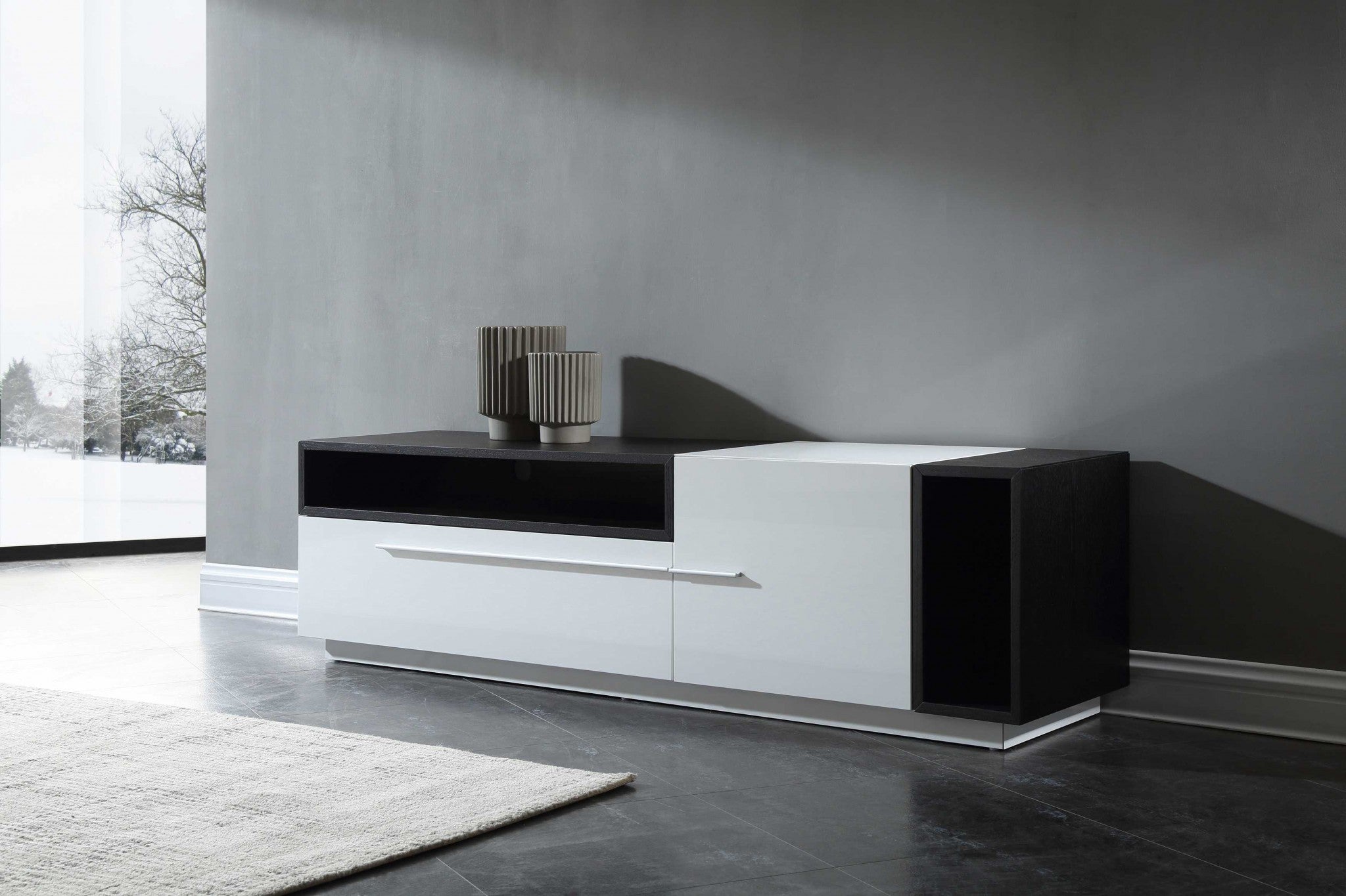 67" X 17" X 18.5" White Veneer TV Unit