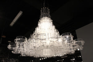 39" X 39" X 70" White Acrylic Pendant Lamp