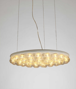 29" X 29" X 7" White Glass Metal Pendant Lamp