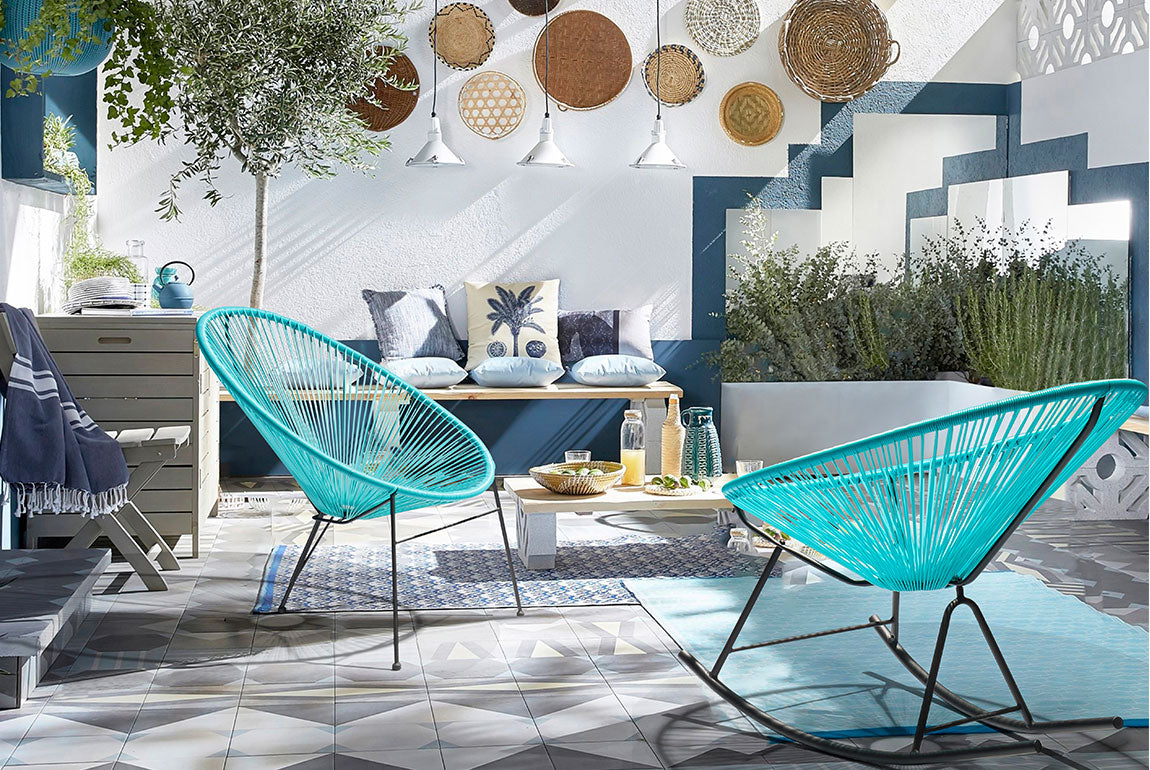 Aqua Blue Round Bungee Style Rocking Chair
