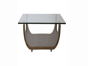 Walnut Finish and Glass Top Side End Table