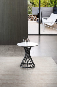 20" X 20" X 20" White Black Ceramic Iron Side Table