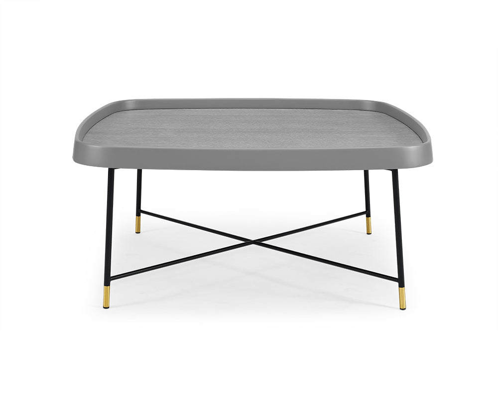 35" X 35" X 16" Gray Oak Stainless Steel Coffee Table