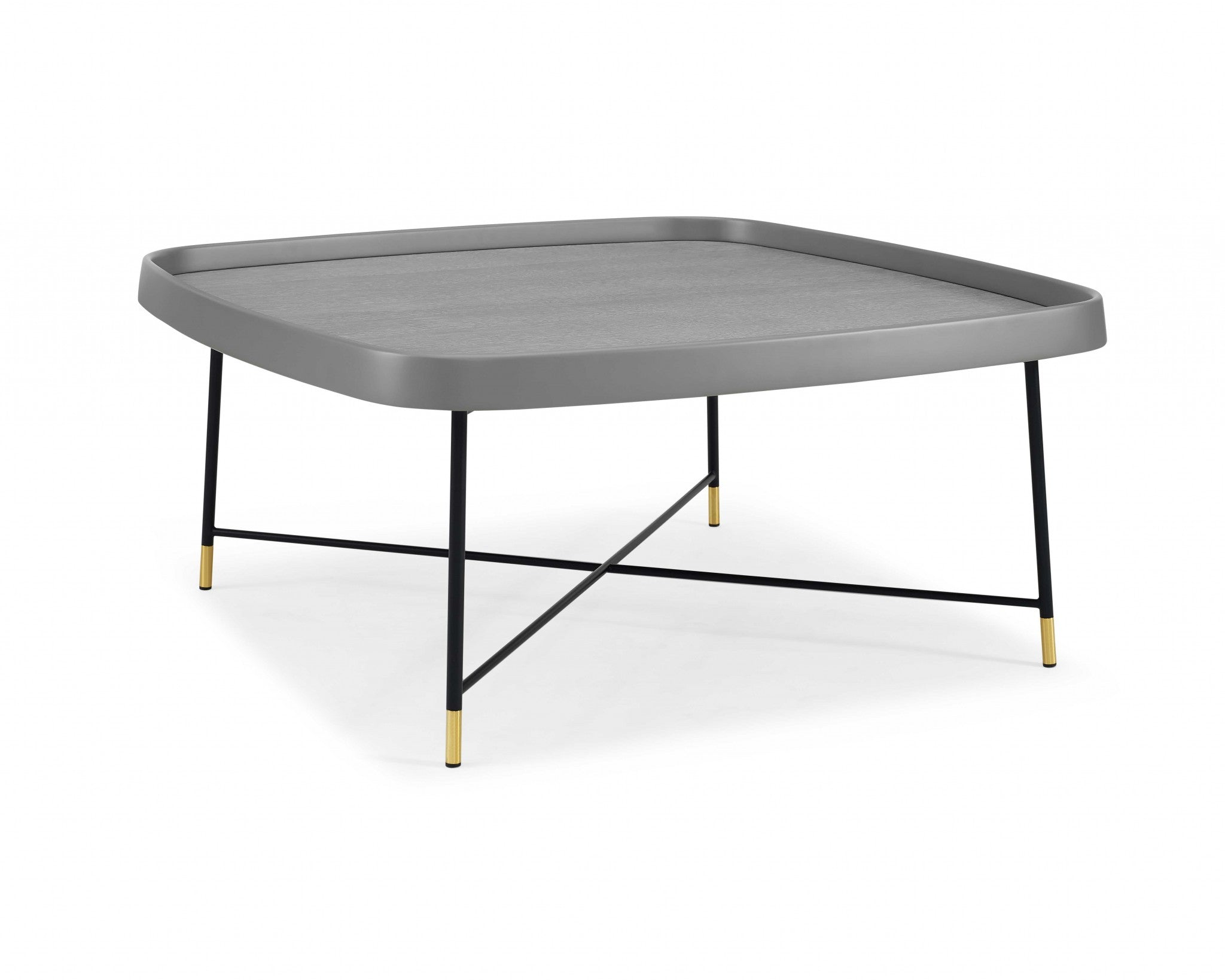 35" X 35" X 16" Gray Oak Stainless Steel Coffee Table
