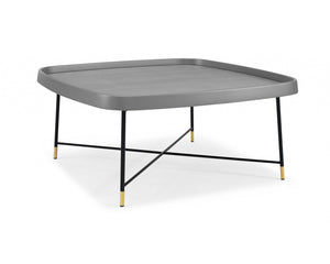 35" X 35" X 16" Gray Oak Stainless Steel Coffee Table