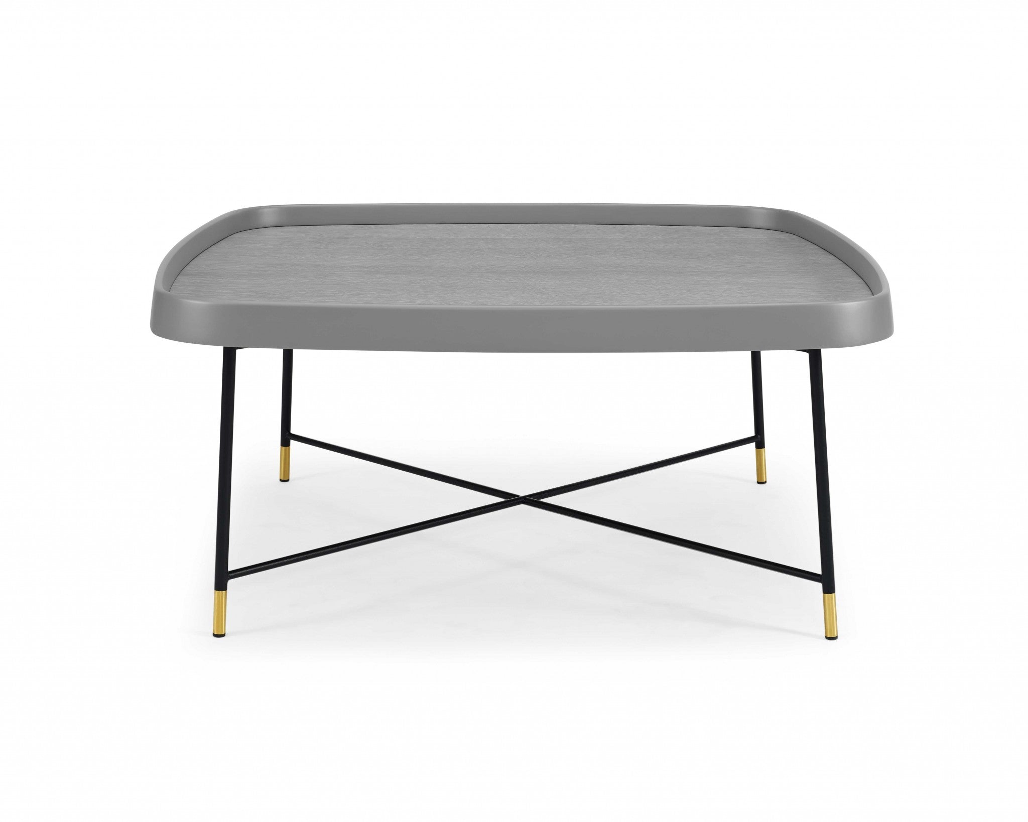 35" X 35" X 16" Gray Oak Stainless Steel Coffee Table