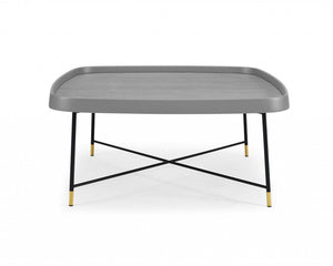 35" X 35" X 16" Gray Oak Stainless Steel Coffee Table