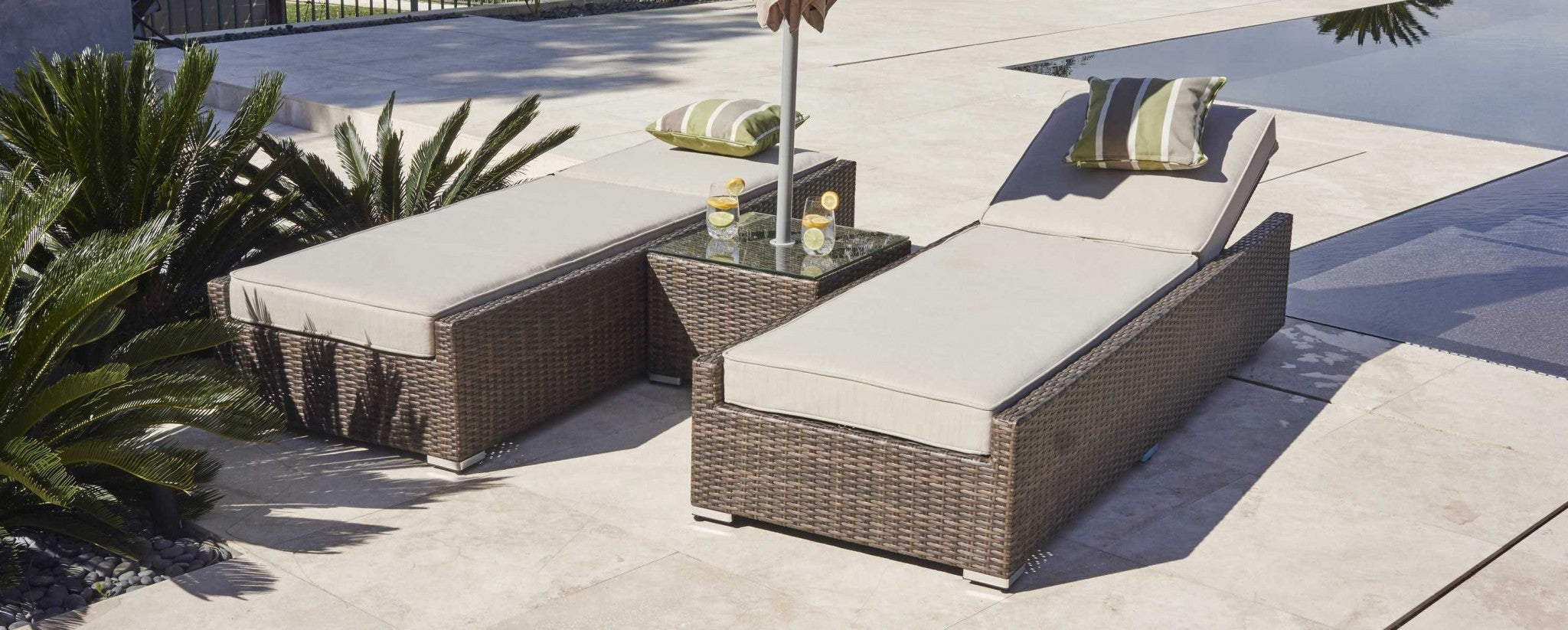 78" X 29" X 28" Brown 3Piece Outdoor Armless Chaise Lounge Set with  Cushions