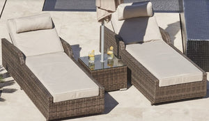 78" X 29" X 35" Brown 3Piece Outdoor Arm Chaise Lounge Set with  Cushions