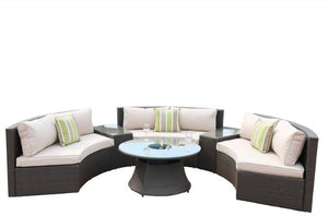 126" X 35" 37" Black 6Piece Half Moon Outdoor Sectional Set with Ice Bucket