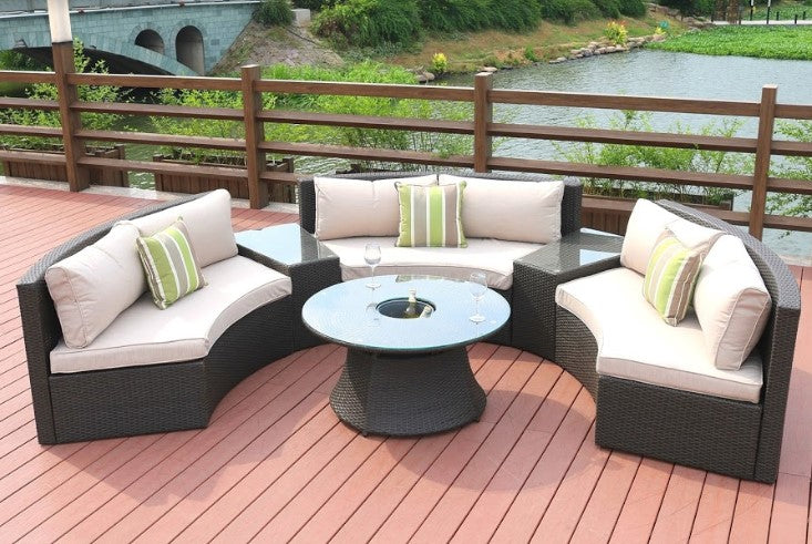 126" X 35" 37" Black 6Piece Half Moon Outdoor Sectional Set with Ice Bucket