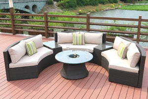 126" X 35" 37" Black 6Piece Half Moon Outdoor Sectional Set with Ice Bucket