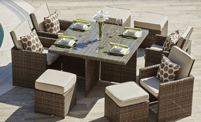 101" X 49" X 45" Brown 9Piece Square Outdoor Dining Set with Beige Cushions