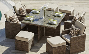 101" X 49" X 45" Brown 9Piece Square Outdoor Dining Set with Beige Cushions