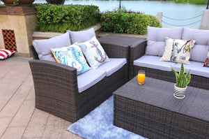 118.56" X 31.59" X 14.82" Brown 6-Piece Patio Conversation Set with Cushions and Storage Boxs
