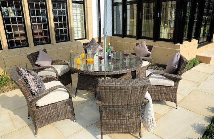 211" X 55" X 32" Brown 7Piece Outdoor Dining Set with Washed Cushion