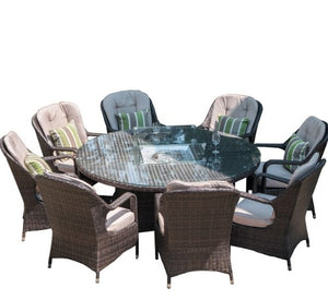 324.91" X 27.56" X 72.93" Brown Round Outdoor Gas Fir Pit Table With Chairs
