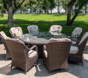 324.91" X 27.56" X 72.93" Brown Round Outdoor Gas Fir Pit Table With Chairs