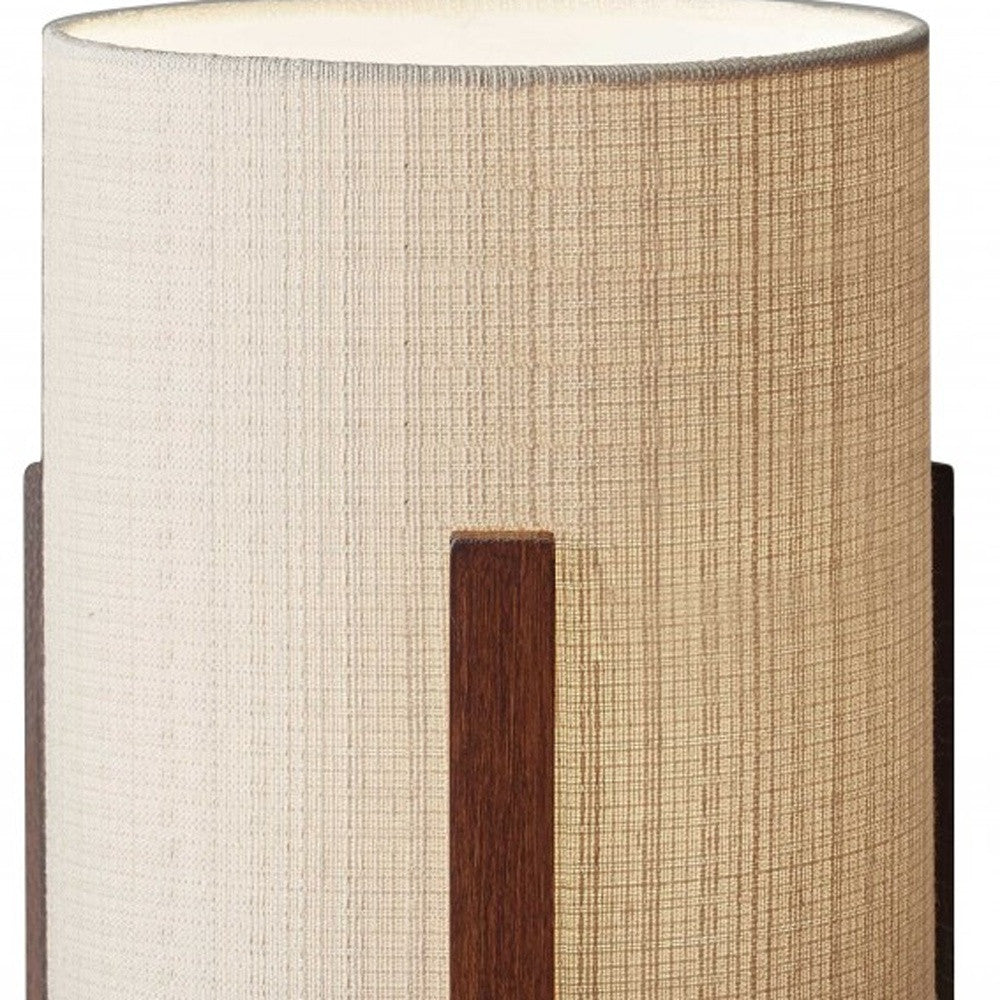 Walnut Wood Finish Cylindrical Linen Shade Table Lamp