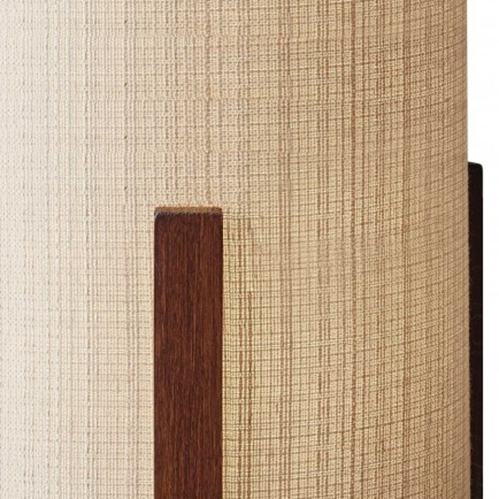 Walnut Wood Finish Cylindrical Linen Shade Table Lamp