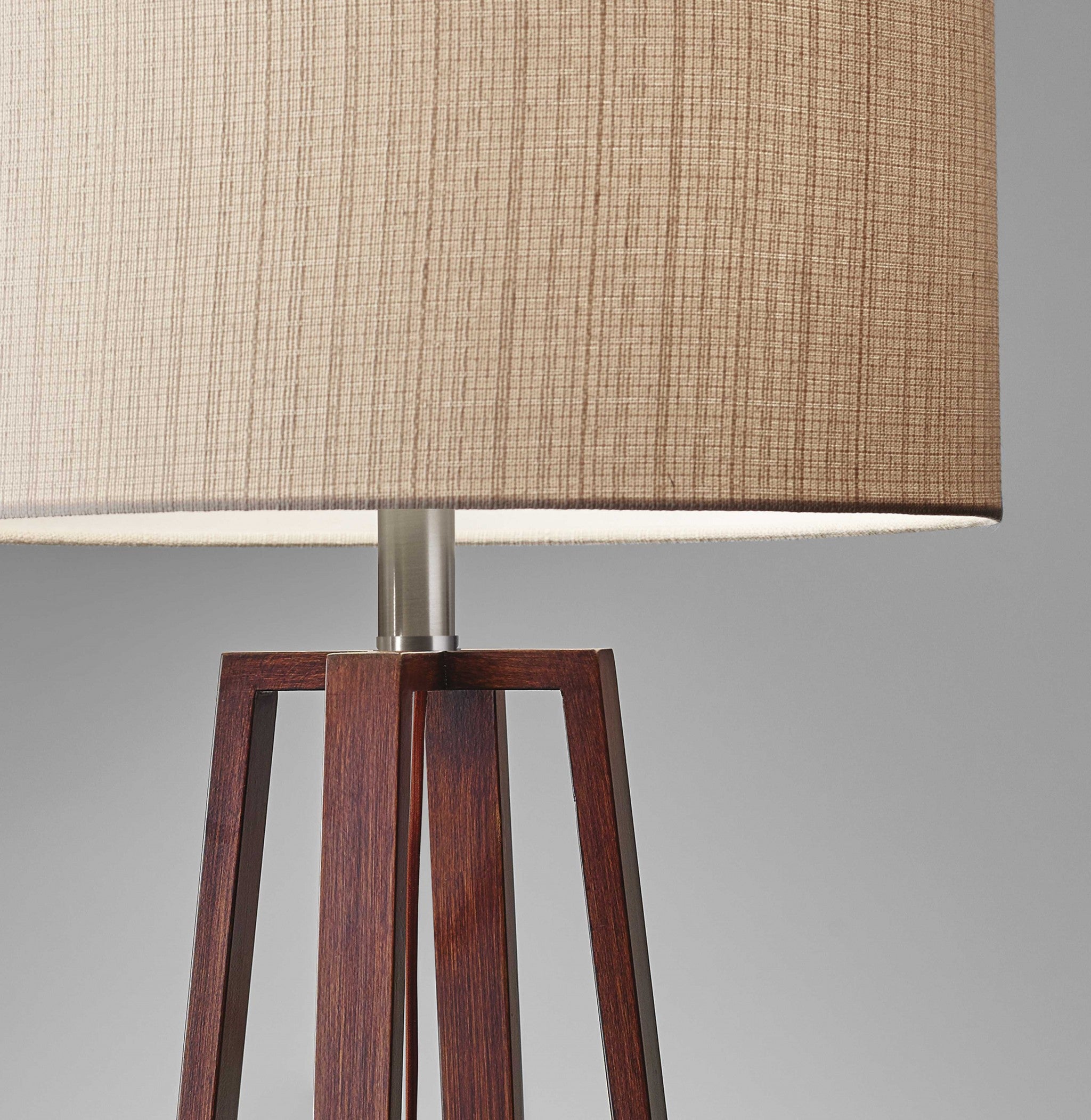 15" X 15" X 23.75" Walnut Wood Fabric Table Lamp